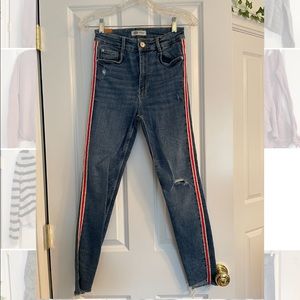Zara jeans with red and white stripe down the leg